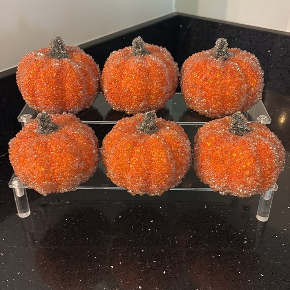 SET/6 Beaded Pumpkins Fall Halloween by Valerie Parr Hill Shabby Chic BOHO